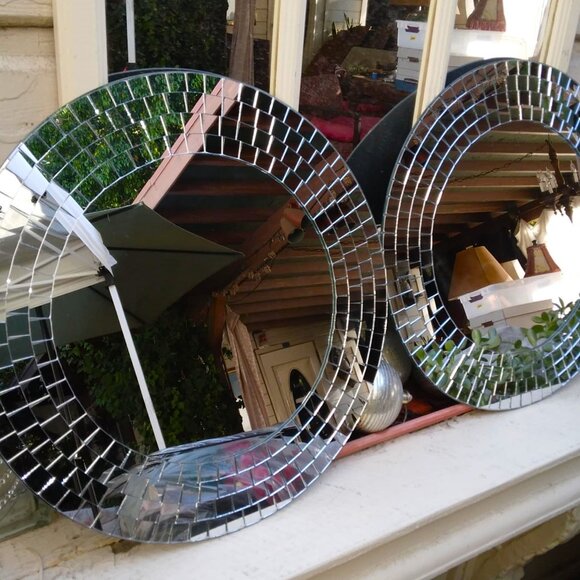 A Fabulous Pair (2) of Vintage Pop art Ikea Tranby Round Mosaic Wall Mirrors - Picture 2 of 9